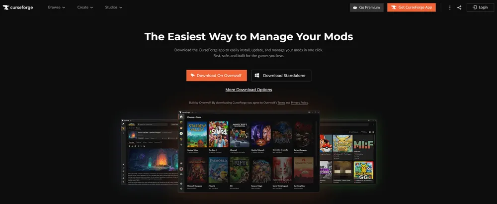 The CurseForge download page