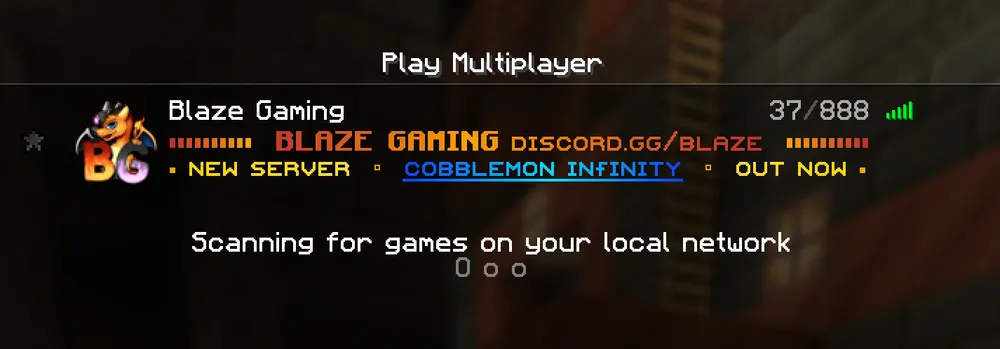Blaze Gaming in the Multiplayer server list